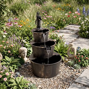 Fonte de Jardim de Três Níveis, 52 x 60 x 92,5 cm, Fluxo Regulável, Bronze
