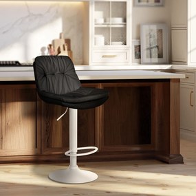 Banco de bar em couro sintético com estrutura branca 92-113 x 46 x 54 cm preto