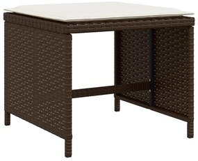 17 pcs conjunto jantar p/ jardim c/ almofadões vime PE castanho