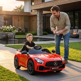 Carro Elétrico para Crianças Carro Mercedes-Benz AMG GTR com Bateria 12V Faróis  Buzina e Música 108x67x46 cm Vermelho