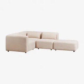 Sofá Modular De Canto Em L De 3 Peças Com Puff Fogler Tecido Pele De Borrego Bege Creme - Sklum