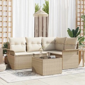 vidaXL Conjunto de Sofá de 5 Peças para Jardim com Almofadas em Vime Marrom