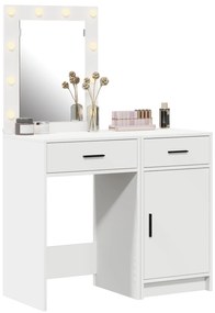 Conjunto de Mesa de Maquiagem de 2 Peças com LED em Madeira Branca