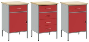 Conjunto de Armários de Trabalho 3 Peças vidaXL Vermelho e Cinza em Ma