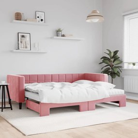 vidaXL Sofá-cama com gavetão e colchões 80x200 cm veludo rosa