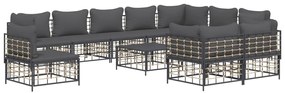 11pcs conjunto lounge de jardim c/ almofadões vime PE antracite