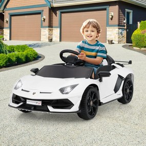 Carro elétrico Lamborghini 12V para crianças com controlo remoto 2,4G e faróis LED 3 a 5km/h  branco