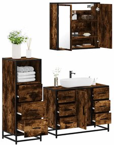 vidaXL 3 pcs conjunto de móveis WC madeira processada carvalho fumado