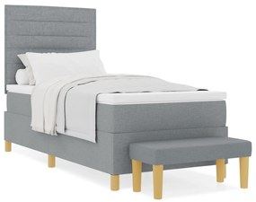Cama Box Spring com Colchão e Banco Cinza Claro 80x200 cm Tecido