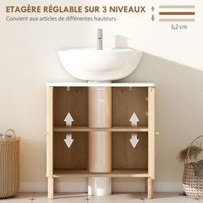Móvel de casa de banho 60 x 30 x 63 cm para lavatório (NÃO INCLUIDO), com prateleira ajustável e bancada com efeito de mármore, , em cor carvalho