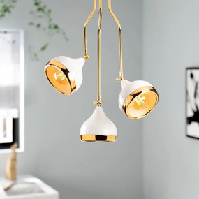 Candeeiro de Teto Yildo – Branco e Dourado – 50 x 50 cm