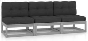 Sofá de 3 lugares com almofadões pinho maciço