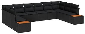 Conjunto de Sofá de Jardim vidaXL 10 Peças com Almofadas Preto Rattan