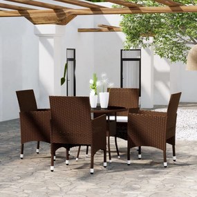 vidaXL 5 pcs conjunto de jantar para jardim vime PE castanho