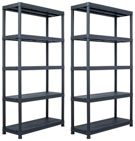 vidaXL Estantes de arrumação 2 pcs preto 250 Kg 80x40x180 cm plástico