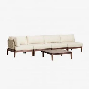Conjunto De Jardim Com Sofá Modular De Canto De 4 Peças E Mesa De Centro Em Acácia Giulia Crema - Sklum