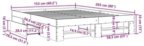 Estrutura de cama 150x200 cm derivados de madeira cinza sonoma