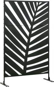 Biombo de 3 Peças Separador de Ambientes com Desenho de Folha de Bananeira Biombo para Exterior 122x45x198 cm Preto