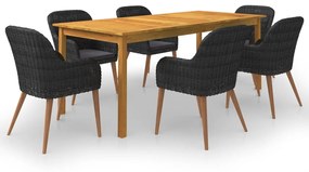vidaXL 7 pcs conjunto de jantar para jardim preto