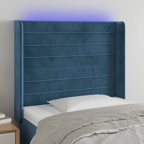 Cabeceira cama c/ luzes LED veludo 93x16x118/128 cm azul-escuro