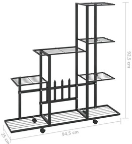 Suporte de vasos c/ rodas 94,5x25x92,5 cm metal preto