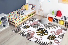 Tapete PETIT GARDEN FLAMINGOS FOLHAS DE MONSTERA creme