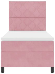 Cama Box com Colchão &amp; LED Rosa 90x190 cm de Veludo
