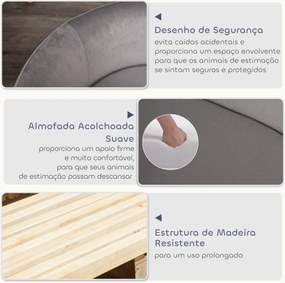 Sofá para Cães Pequenos com Pés de Madeira Almofada Removível e Capa Lavável  86x55x33 cm Cinzento Claro