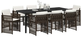 Conjunto de Jantar de 9 Peças vidaXL com Almofadas Castanho Vime Sinté