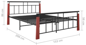 Estrutura de cama 140x200 cm metal/madeira de carvalho maciça