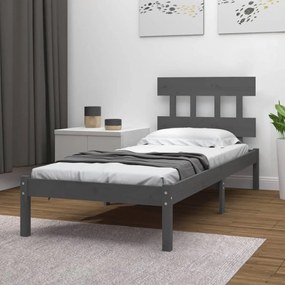 Estrutura de cama solteiro 90x190 cm madeira maciça cinza