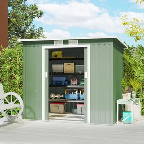 Abrigo de Jardim 213x130x173cm Abrigo de Exterior de Aço Galvanizado com Porta Corredeira e Ventilações Verde