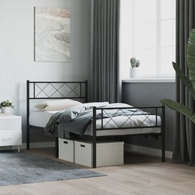 Estrutura de cama com cabeceira e pés 90x200 cm metal preto
