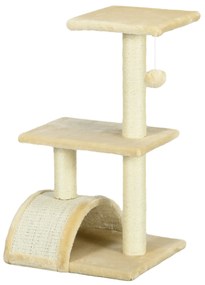 PawHut Arranhador para Gatos Médio de 3 Níveis  com Postes de Sisal Placa para Arranhar e Bola Suspensa 40x35x72 cm Creme