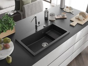 Mexen Omar lava-louça de granito com 1 cubas 800 x 480 mm, preto, sifão de cromado - 6520801005-77