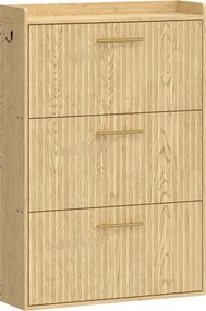 HOMCOM Sapateira Slim Salva-Espaço com 3 Portas Basculantes, Prateleiras Reguláveis em 3 Níveis, para 12-18 Pares, Castanho Claro | Aosom Portugal