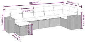 7 pcs conj. sofás jardim c/ almofadões vime PE bege misturado