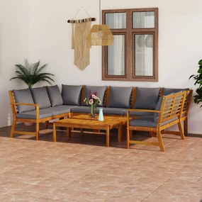 vidaXL 9 pcs conjunto lounge de jardim c/ almofadões acácia maciça