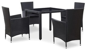 vidaXL 5 pcs conjunto de jantar para jardim vime PE preto