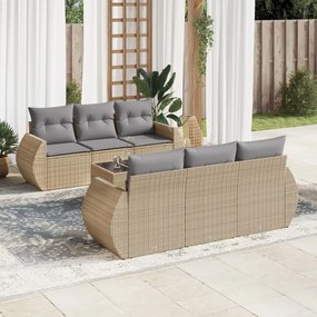 vidaXL 7 pcs conjunto de sofás p/ jardim com almofadões vime PE bege