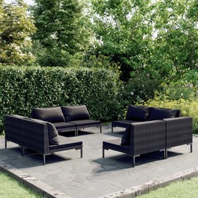 vidaXL 8 pcs conj. lounge jardim c/ almofadões vime PE cinzento-escuro
