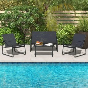 Conjunto Jardim de 4 peças com mesa de centro em vidro temperado Tecido respirável  Estrutura em metal inoxidável Preto