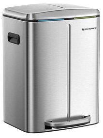 Caixote de cozinha duplo, 2 x 20 L, pedal, aço, baldes interiores, fecho suave, cor prateada