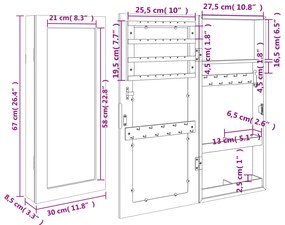Móvel para joias de parede espelhado 30x8,5x67 cm preto