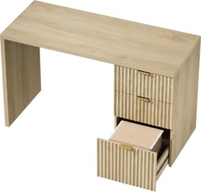 HOMCOM Secretária de Computador, Arrumação Reversível, 3 Gavetas Frentes Onduladas, Tampo Espesso e Espaçoso, 120x50x76cm, Carvalho | Aosom Portugal
