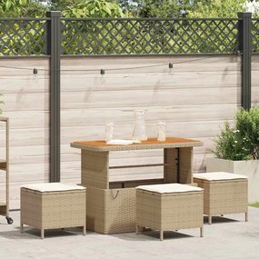 Conjunto de Jantar de Jardim em 4 Peças com Almofadas Bege em Rattan Sintético e Acácia