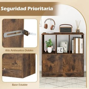 Estante de 3 cubos 70 x 30 x 70 cm com portas de 3 níveis com compartimentos abertos e armário organizador de armazenamento Castanho