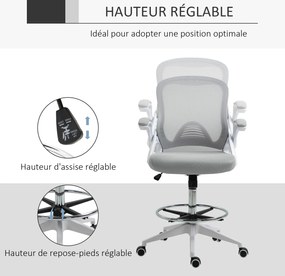 Cadeira de escritório, assento ajustável e rotação de 360°, tecido respirável 64 x 60 x 106-126 A cm, cinzento e branco