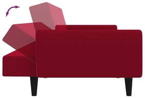 Sofá-cama de 2 lugares veludo vermelho tinto