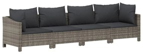 5 pcs conjunto lounge de jardim c/ almofadões vime PE cinzento